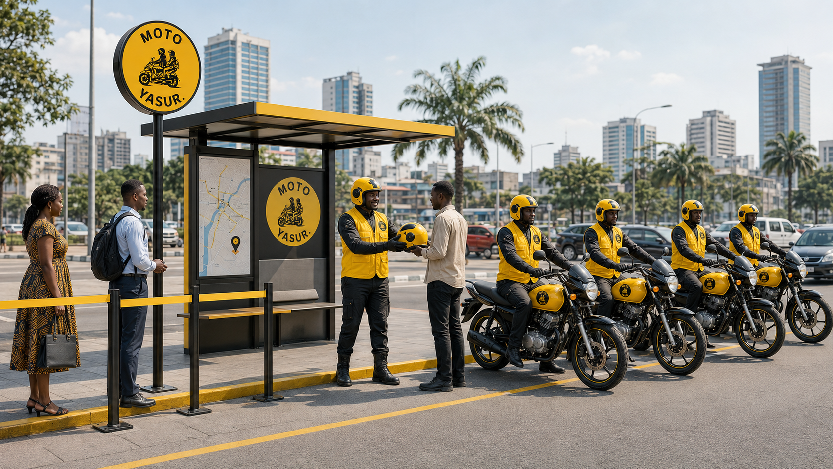 Motards Moto YaSur en station à Kinshasa